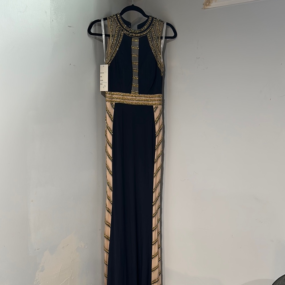CLEARANCE

Elegant long NAVY and Gold PROM/Evening dress